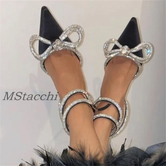 Glitter Rhinestones Satin High Heels Party Prom Designer Shoes