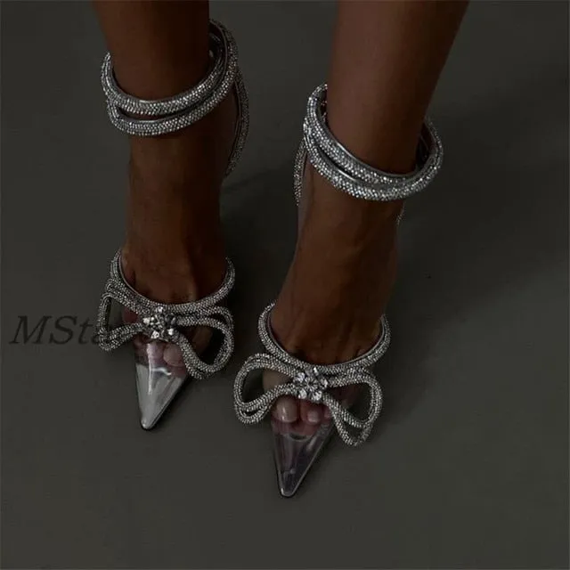 Glitter Rhinestones Satin High Heels Party Prom Designer Shoes