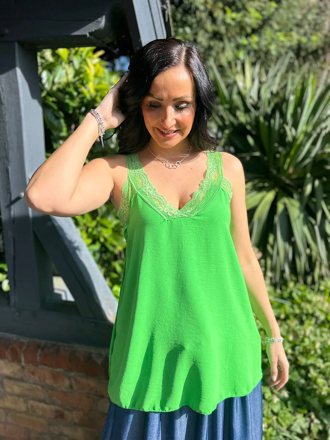 Green Lace Trim Vest Melissa