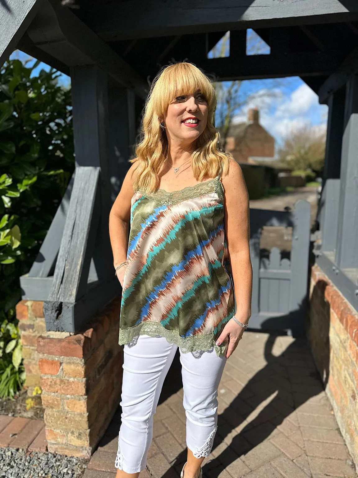 Green Sketched Stripe Vest Top Immy