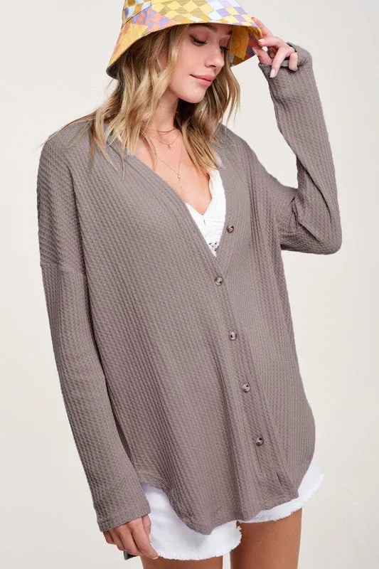 Greta Long Sleeve Waffle Cardigan