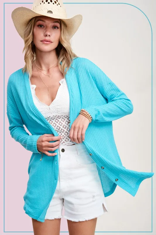 Greta Long Sleeve Waffle Cardigan