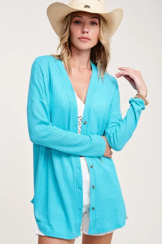 Greta Long Sleeve Waffle Cardigan