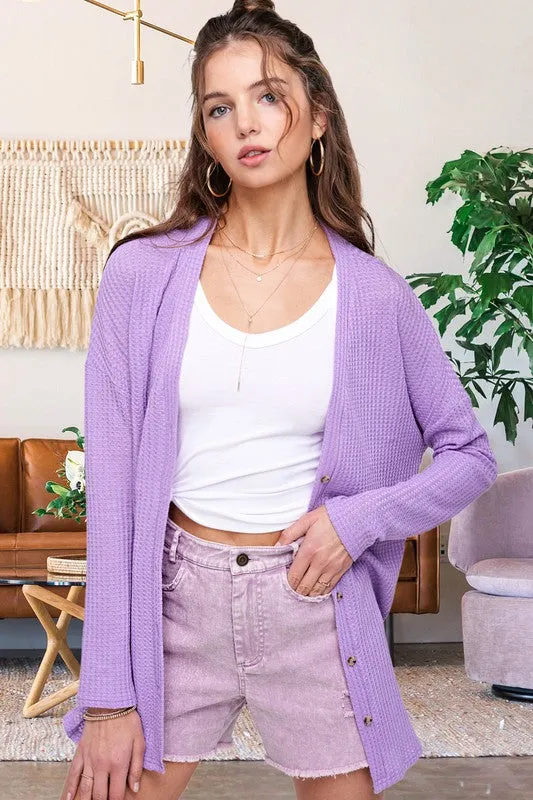 Greta Long Sleeve Waffle Cardigan