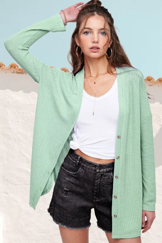 Greta Long Sleeve Waffle Cardigan