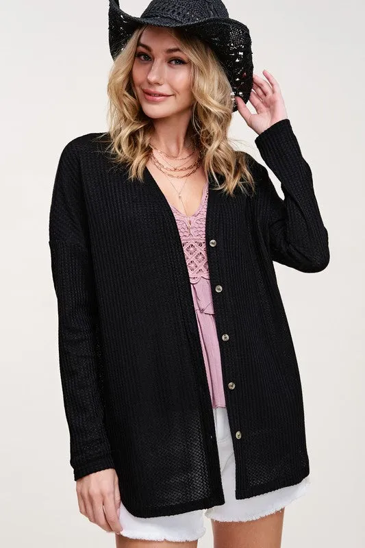 Greta Long Sleeve Waffle Cardigan