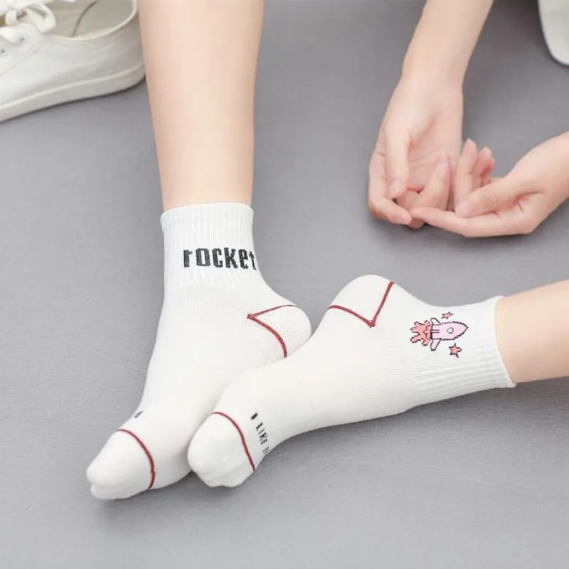 Harajuku Style Ladies Socks for All Seasons in Pencil Dinosaur Print