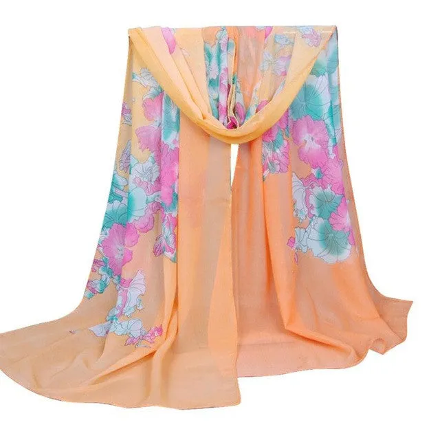 Hot Selling  Floral Print Scarf Ladies Chiffon 4 Colors Women Scarf Wraps Shawls Fulares Mujer charpes Foulards Femme YLYL GS