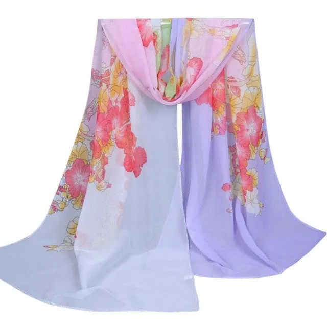 Hot Selling  Floral Print Scarf Ladies Chiffon 4 Colors Women Scarf Wraps Shawls Fulares Mujer charpes Foulards Femme YLYL GS