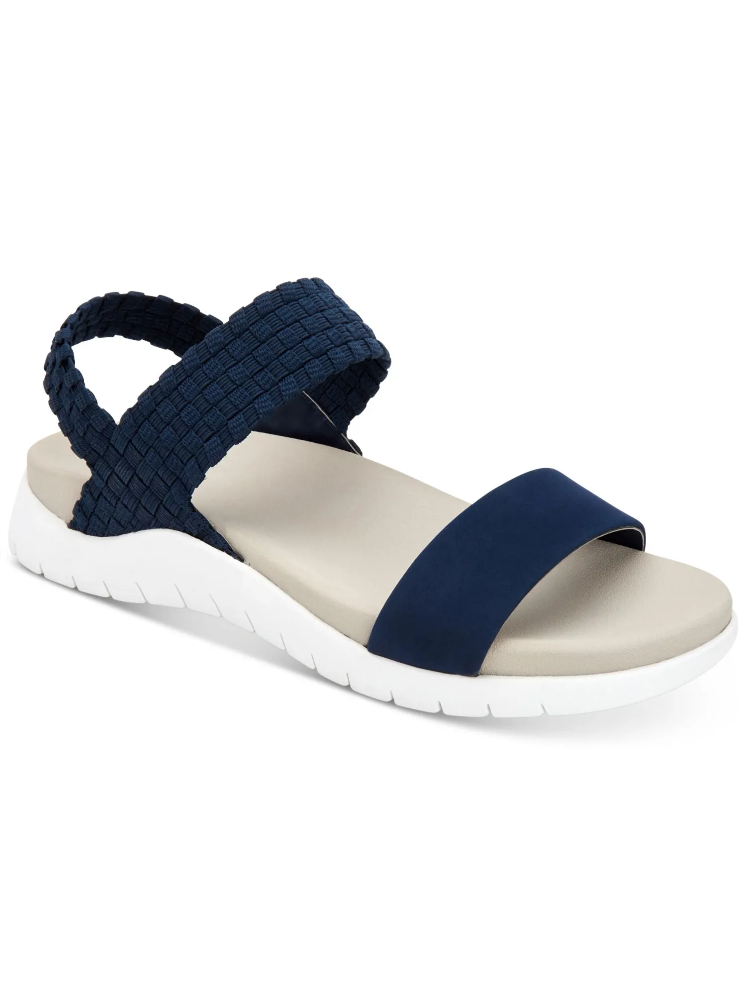 IDEOLOGY Womens Navy Woven 0.5 Platform Cushioned Stretch Paxxton Round Toe Wedge Slip On Slingback Sandal M