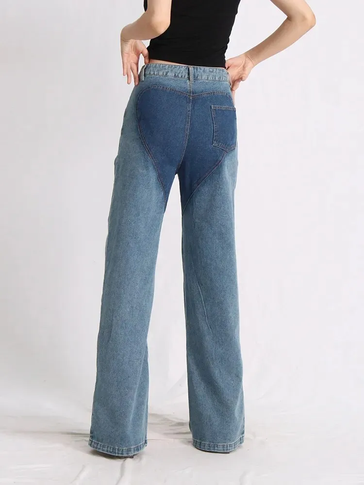 Innovative Casual Denim Jeans For Women High Waist Hollow Out Twist Floral Straight Jeans