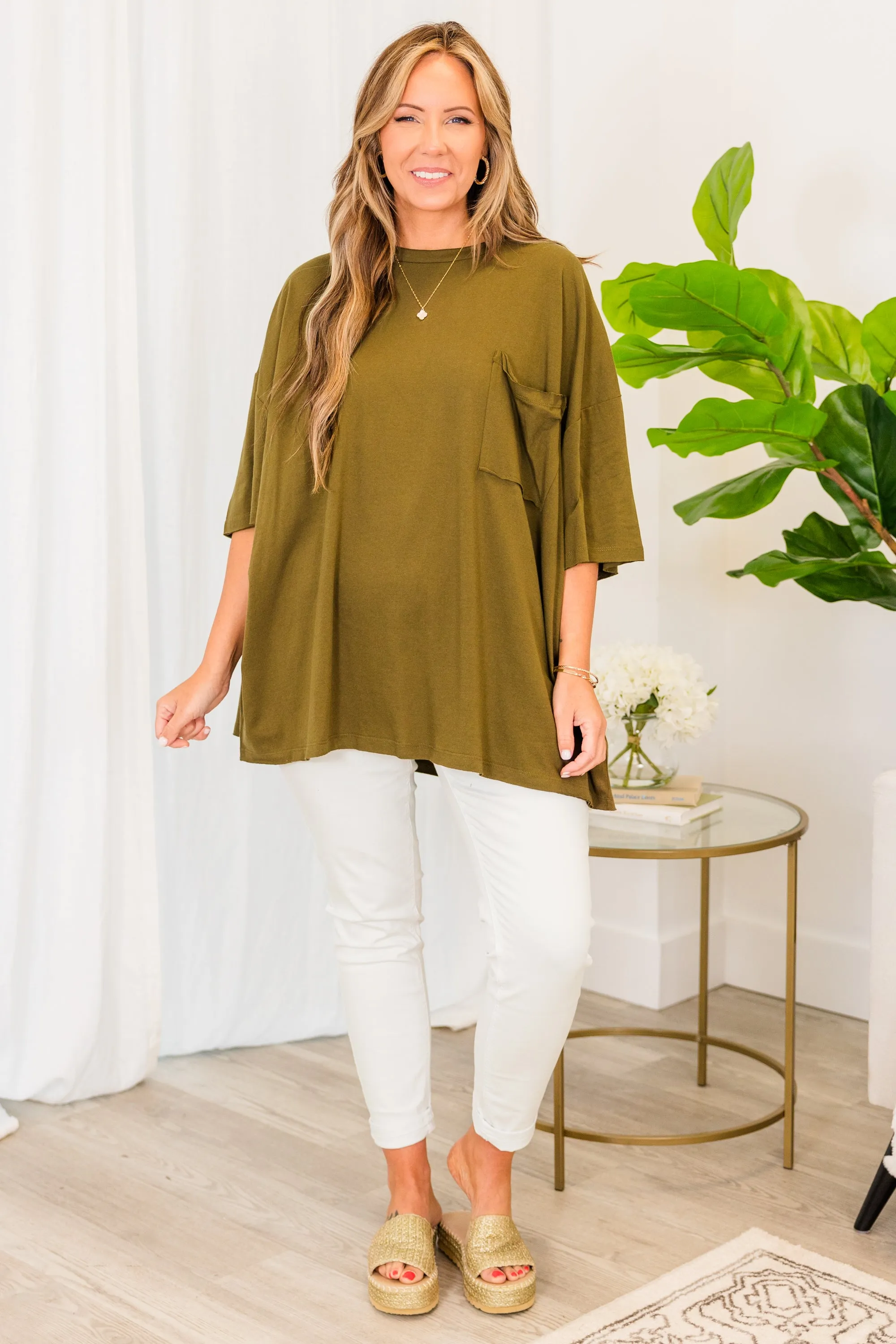 It Comes Naturally Top, Dusty Olive