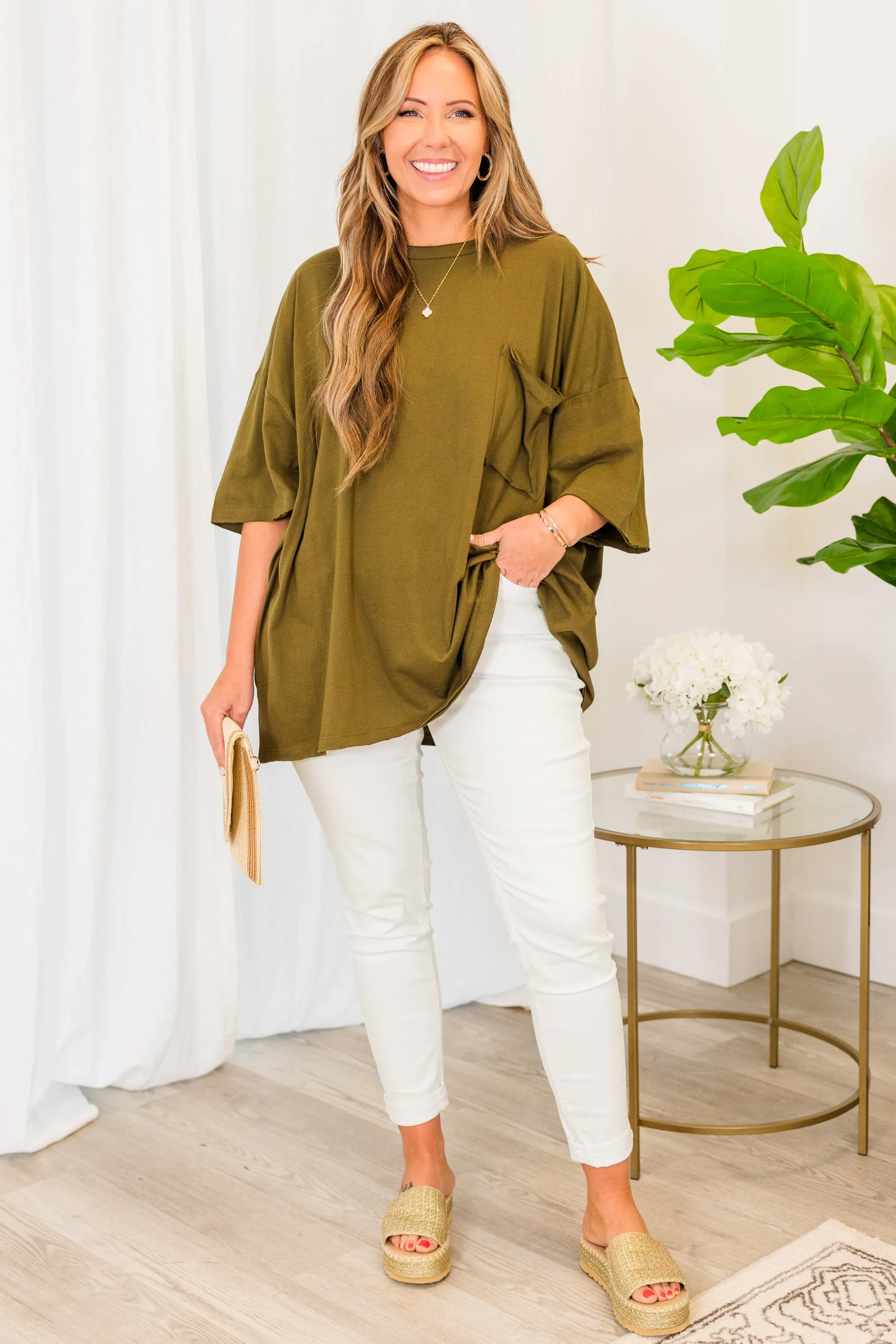 It Comes Naturally Top, Dusty Olive