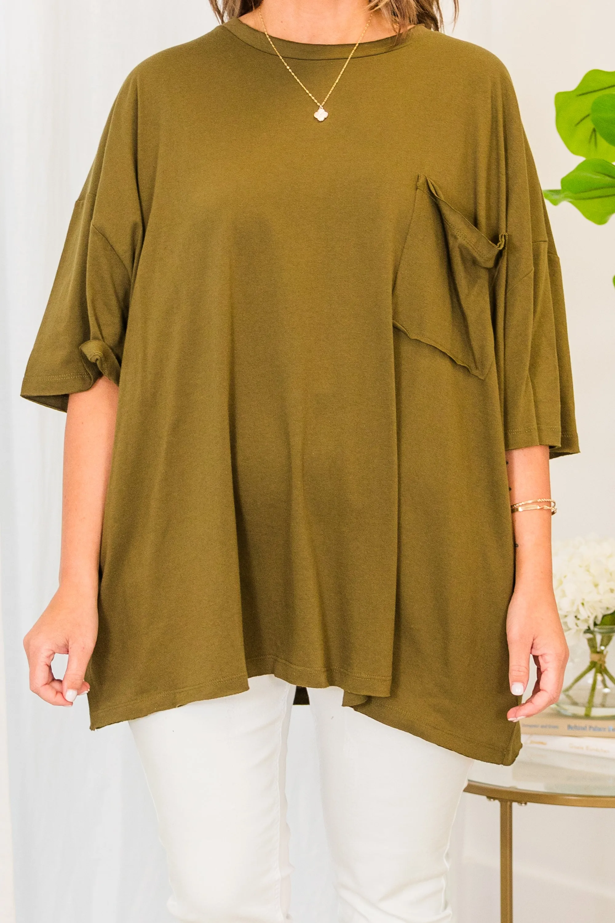 It Comes Naturally Top, Dusty Olive