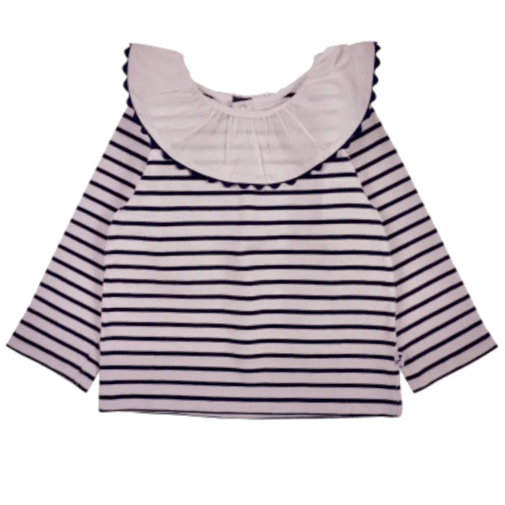 Jacadi Navy And White Stripe Top With Scalloped Collar: 18 Months (Brand New)