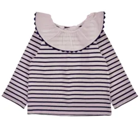 Jacadi Navy And White Stripe Top With Scalloped Collar: 18 Months (Brand New)