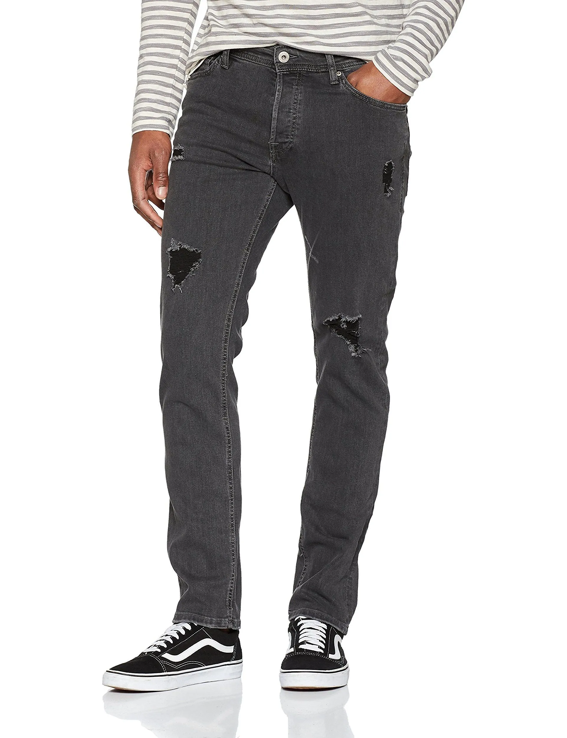 Jack & Jones Tim Slim Fit Jeans Ripped Faded Grey Denim