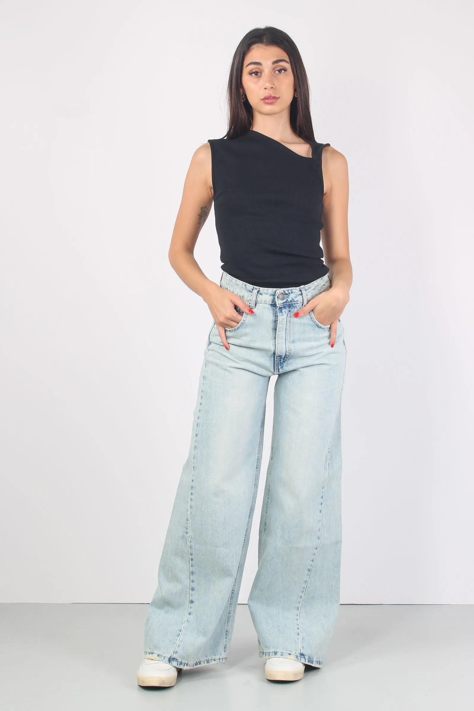 Jeans Maxi Palazzo Denim Chiaro