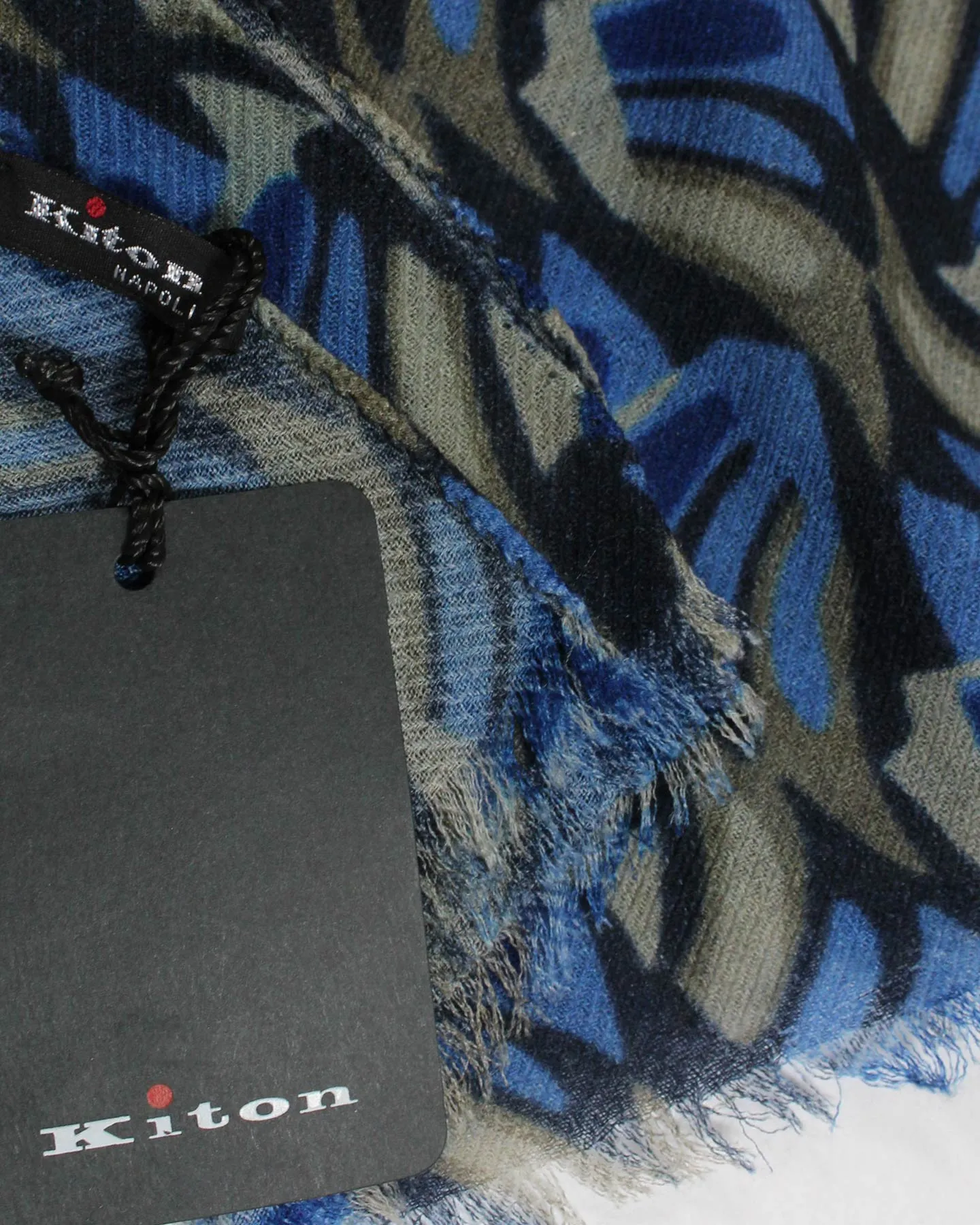 Kiton Cashmere Scarf Blue Gray Taupe Design