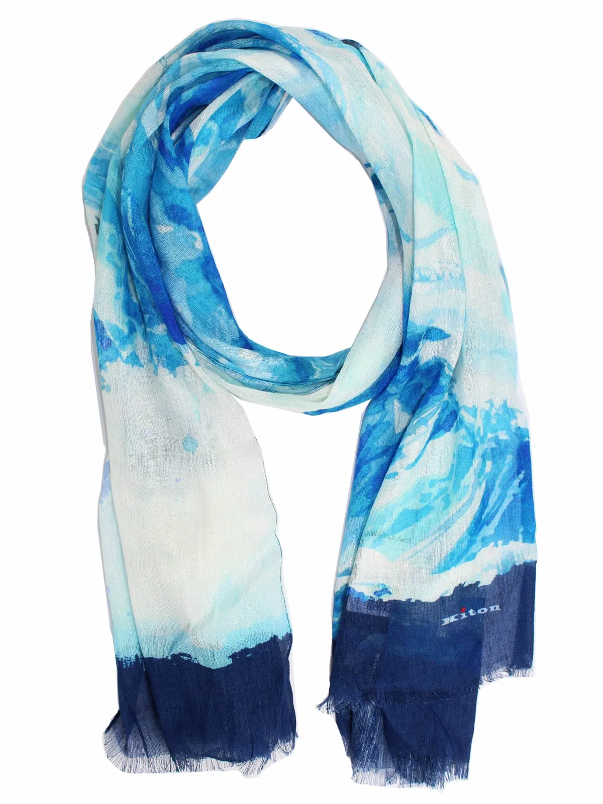 Kiton Linen Scarf Blue Waves Surf - FINAL SALE