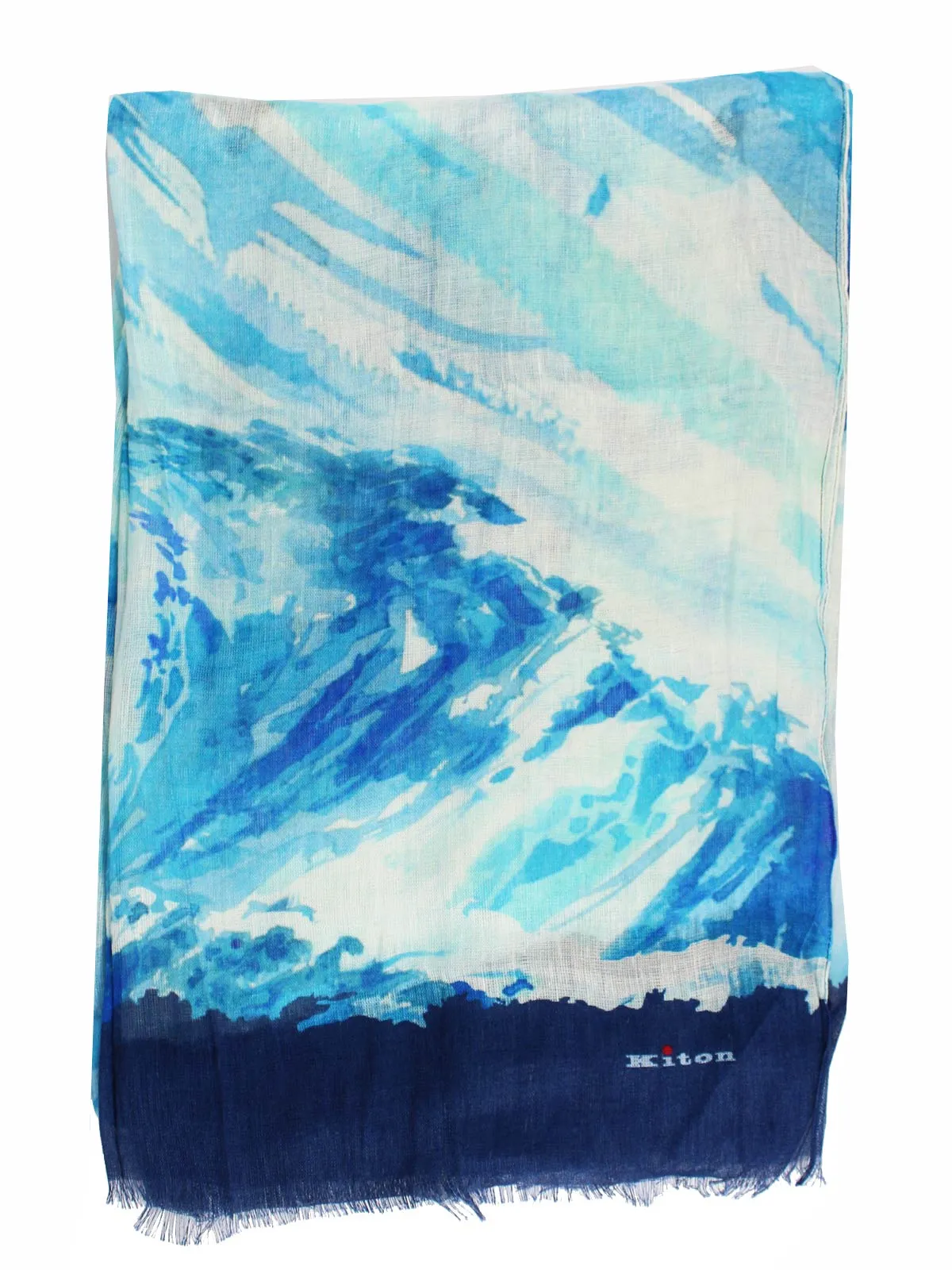 Kiton Linen Scarf Blue Waves Surf - FINAL SALE