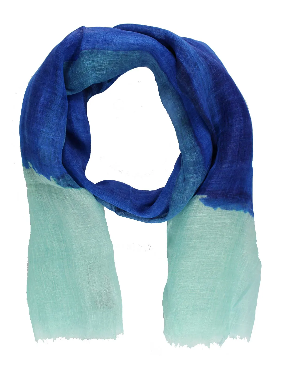 Kiton Scarf Aqua Green Royal Blue Water Colors - Linen Shawl SALE