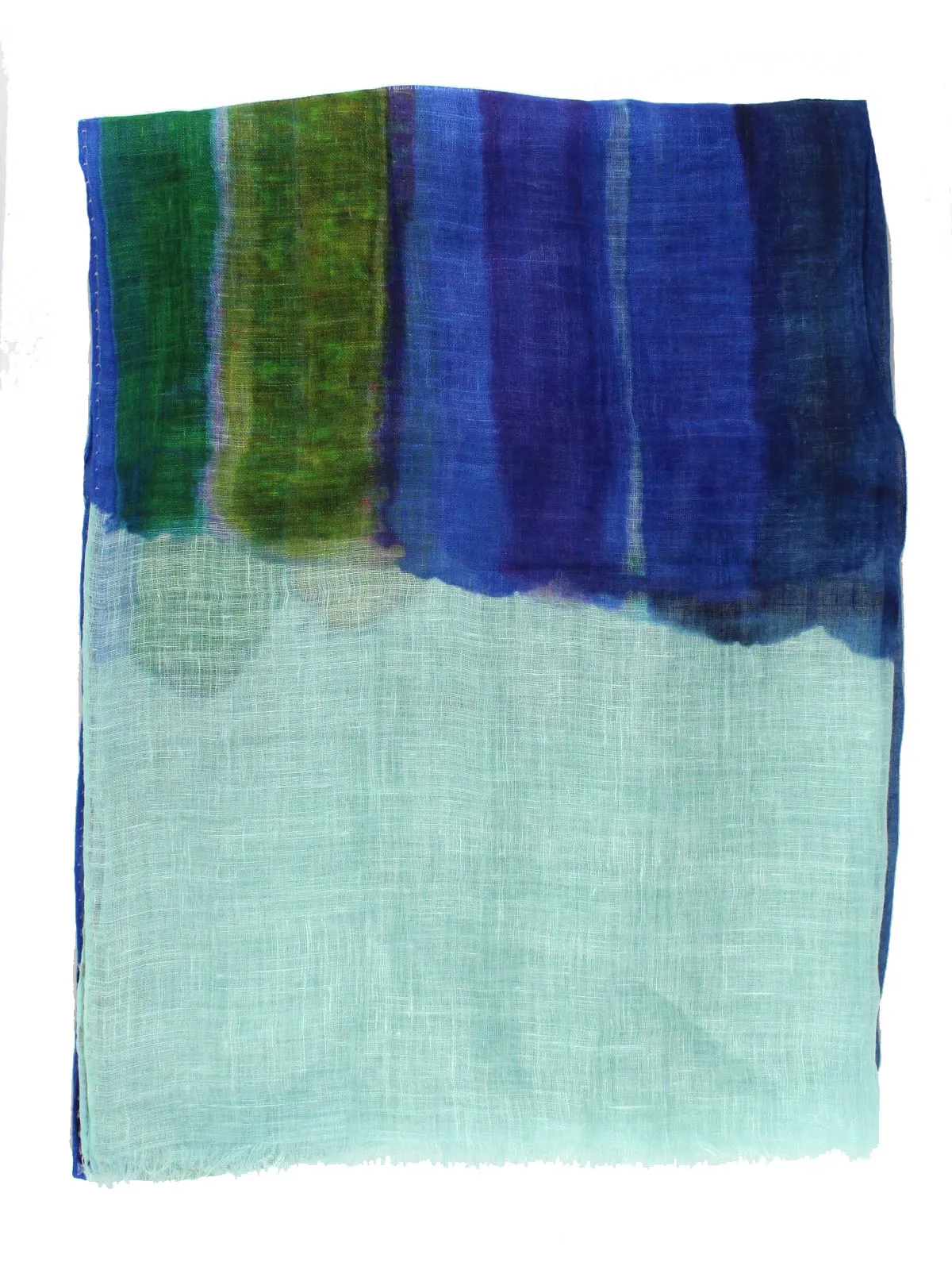 Kiton Scarf Aqua Green Royal Blue Water Colors - Linen Shawl SALE