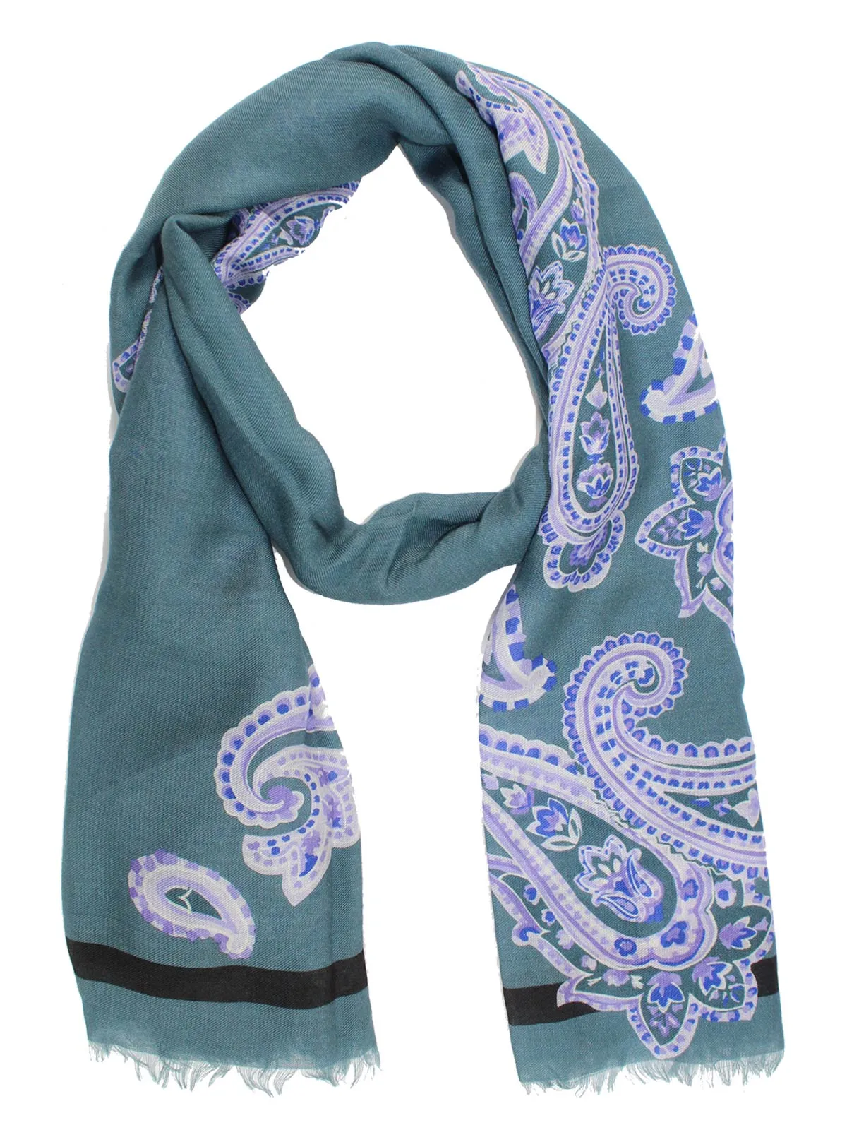 Kiton Scarf Ceylon Green Lilac Paisley - Cashmere Silk Shawl SALE