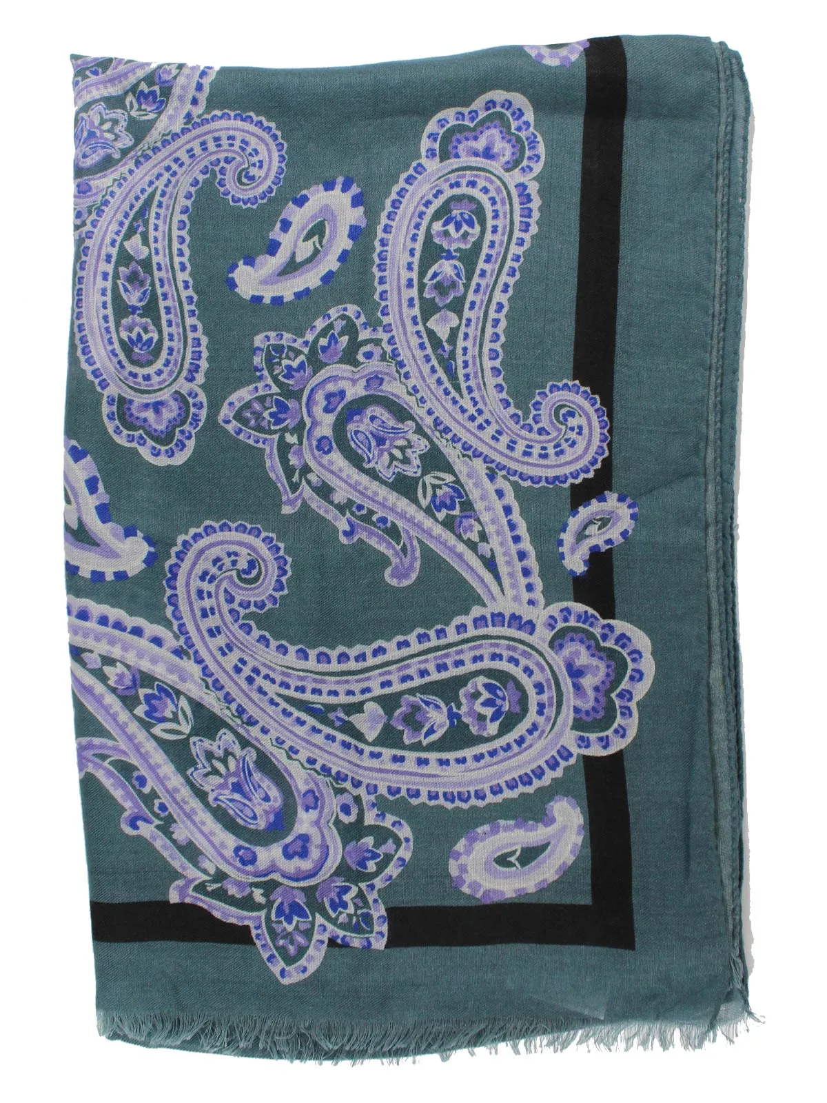 Kiton Scarf Ceylon Green Lilac Paisley - Cashmere Silk Shawl SALE