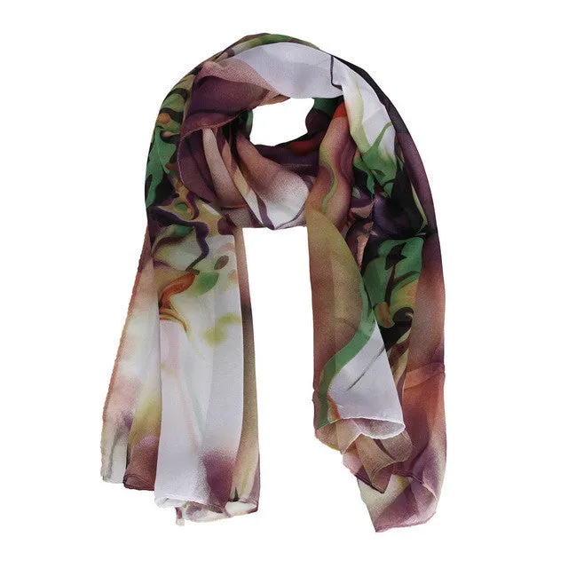 Ladies Floral Women Scarf Chiffon Winter Elegant Shawls And Scarves Bufanda Mujer#A12 SM6