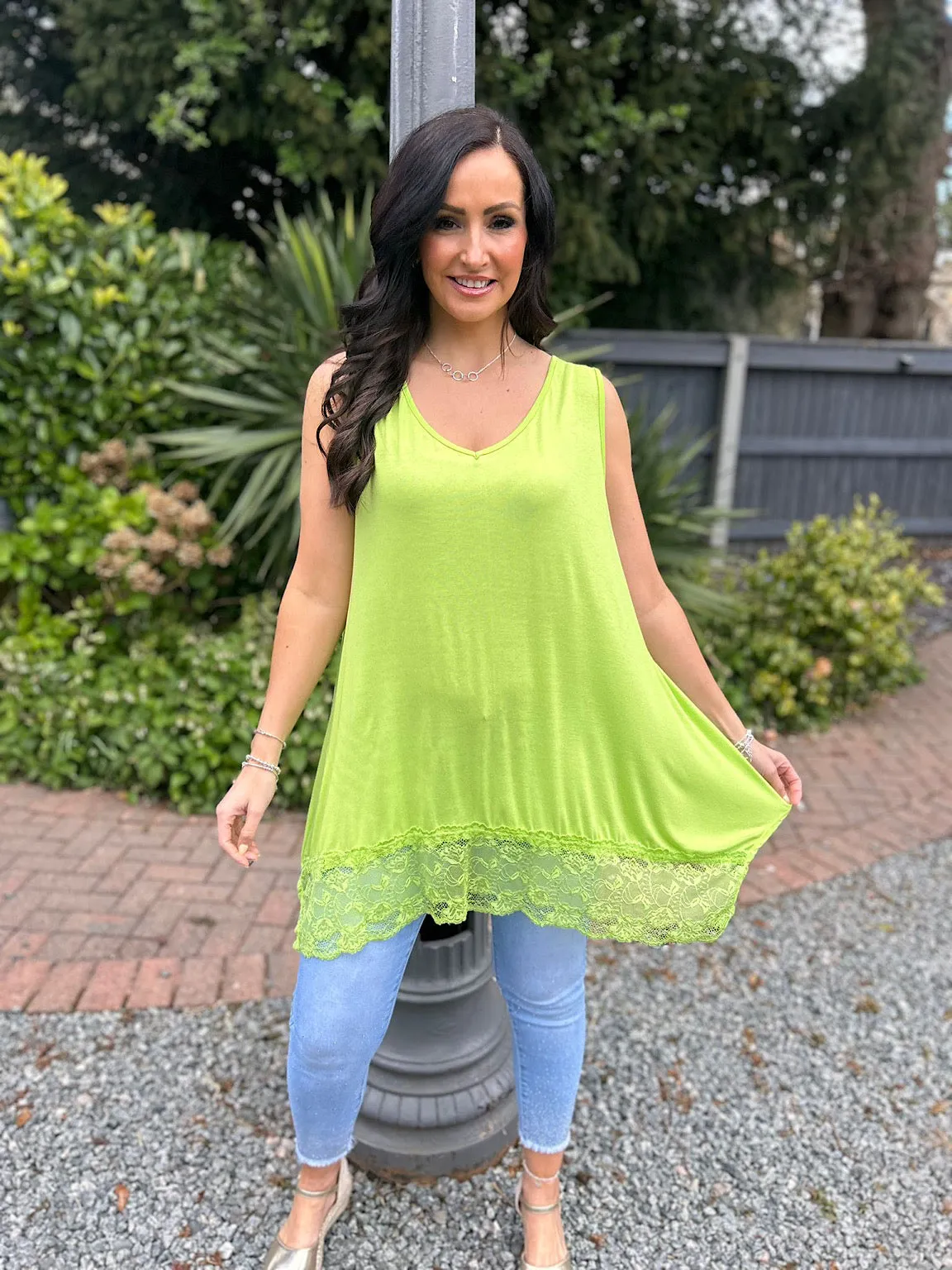 Lime V Neck Lace Bottom Vest Thea