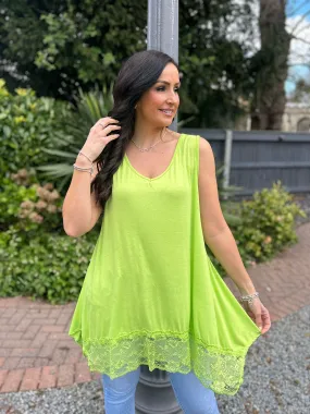 Lime V Neck Lace Bottom Vest Thea