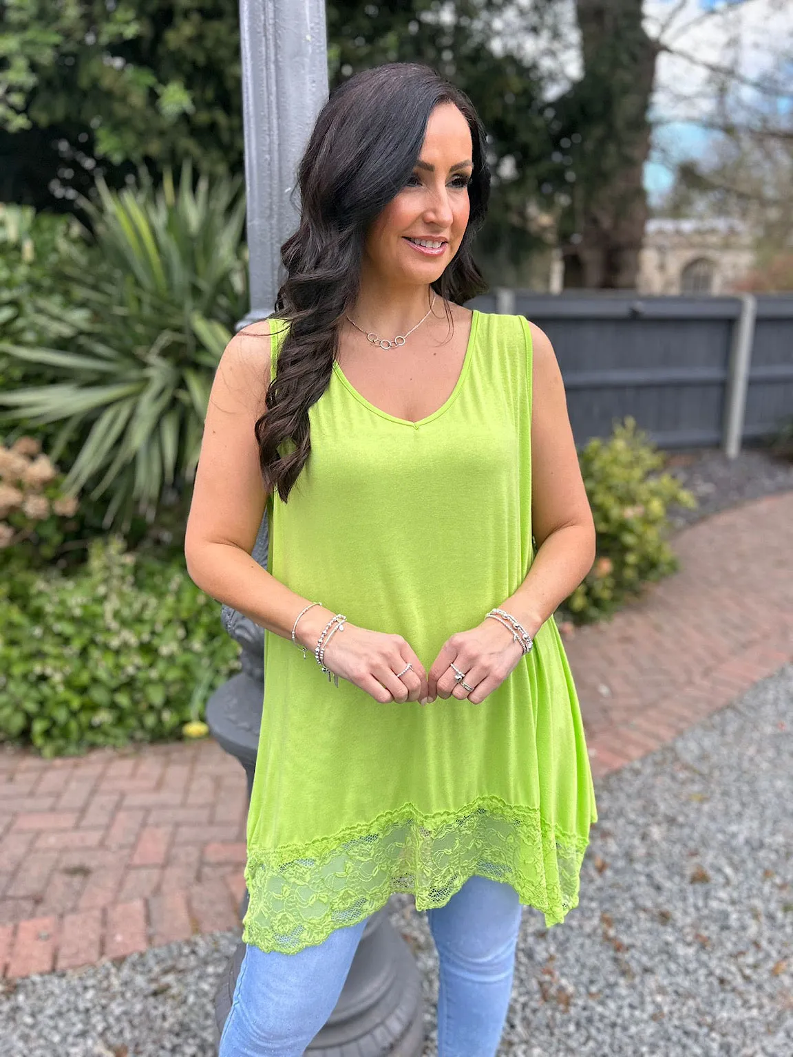 Lime V Neck Lace Bottom Vest Thea