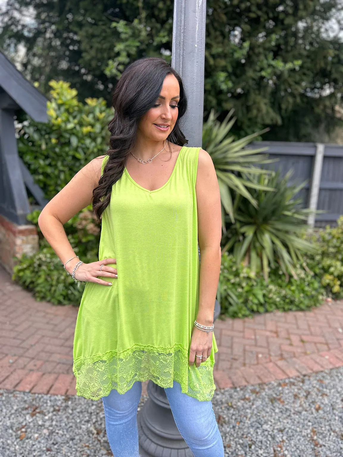 Lime V Neck Lace Bottom Vest Thea