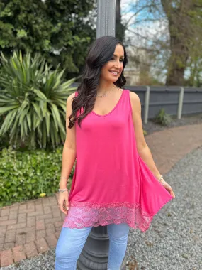 Lipstick Pink V Neck Lace Bottom Vest Thea