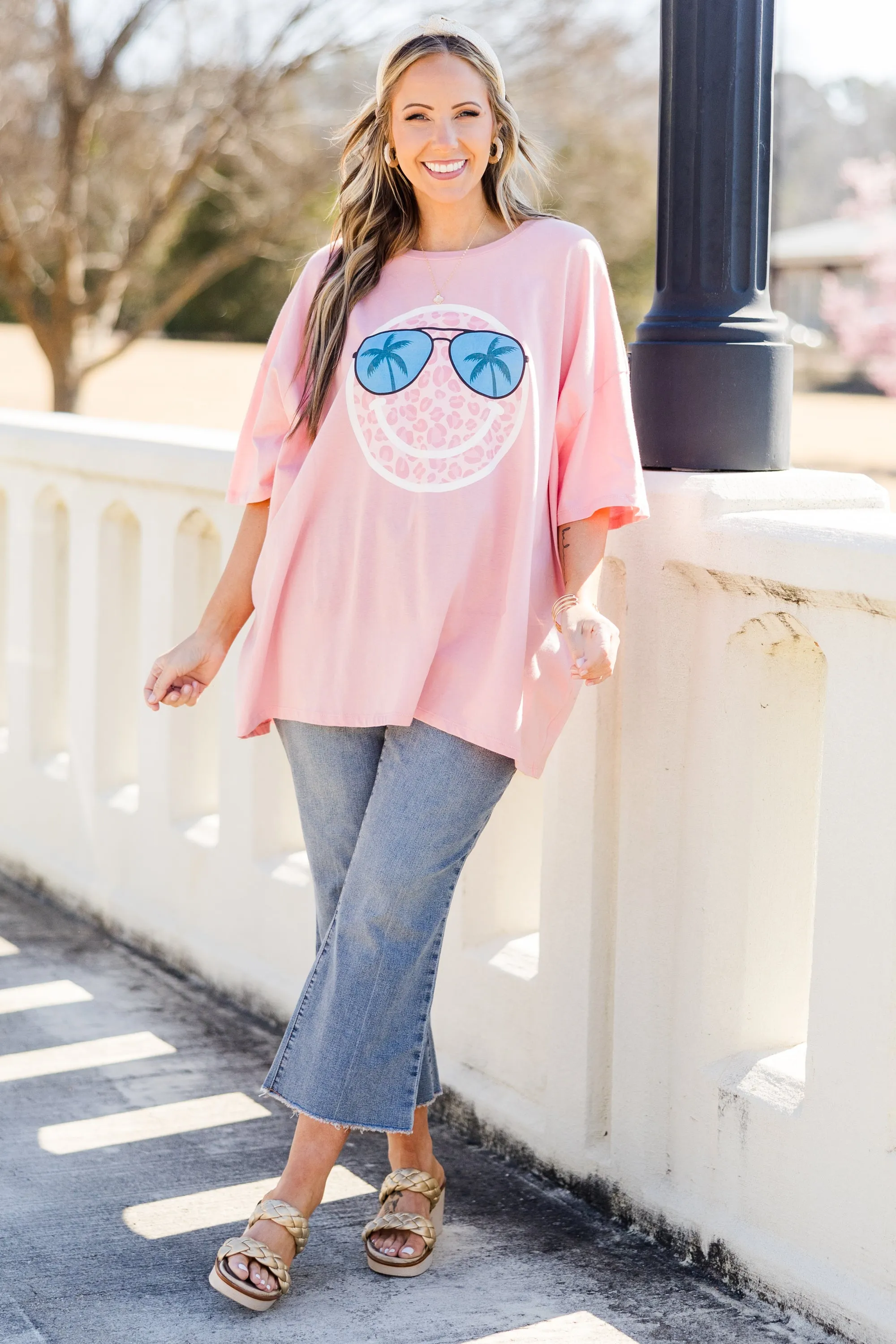 Lookout Summer Boyfriend Tee, Dark Pink