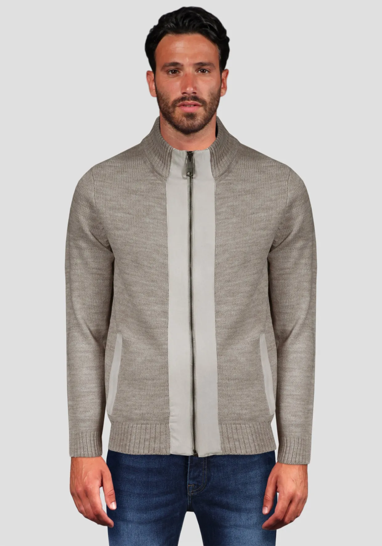 Maglia Cardigan contrasto Camoscio - Beige