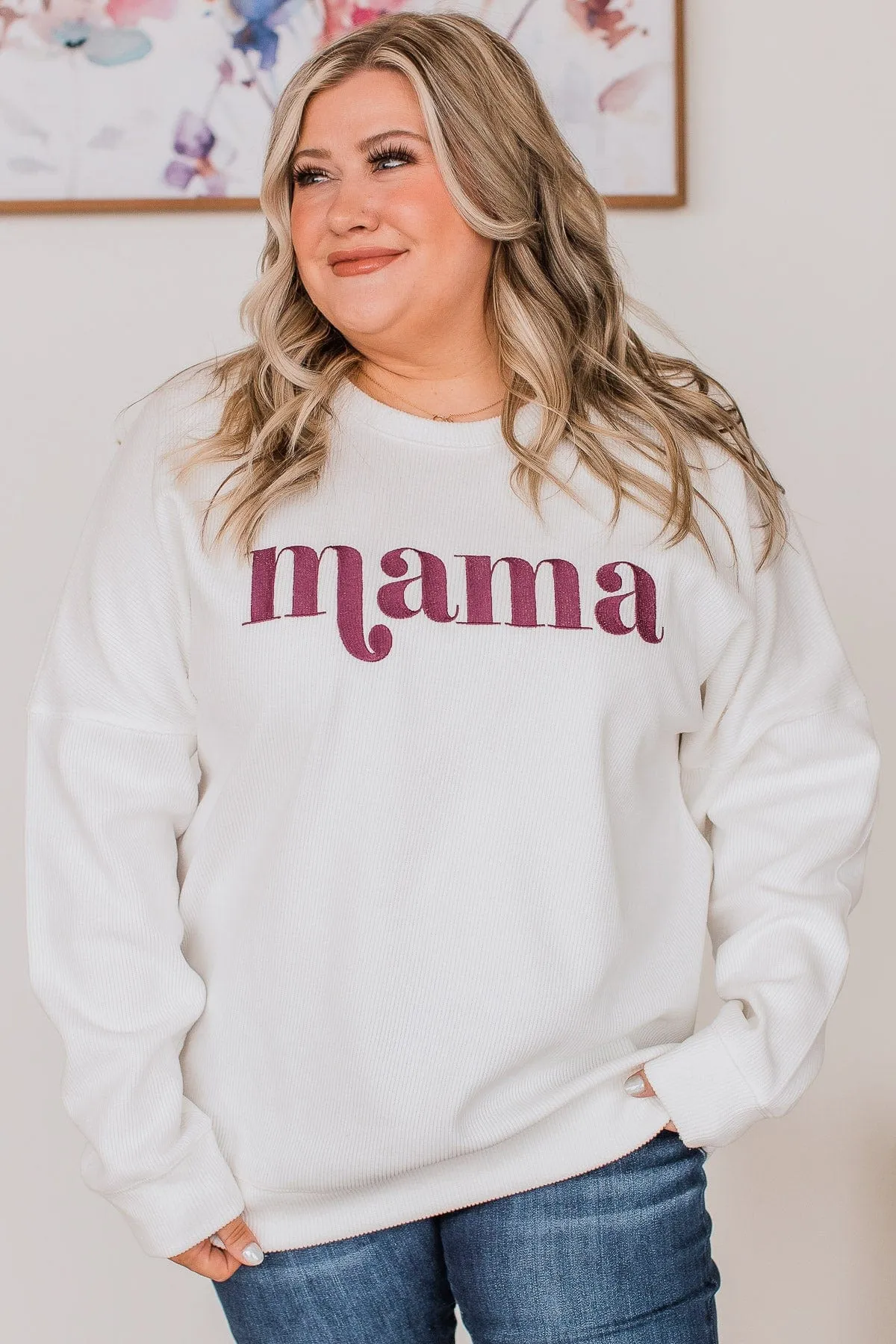 Mama Corduroy Knit Crew Neck- Ivory