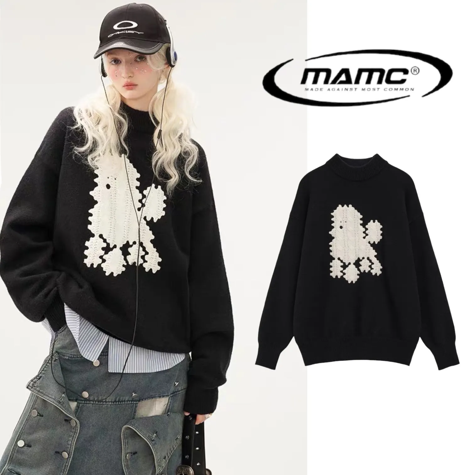 MAMC  |Unisex Street Style Long Sleeves Plain High-Neck Logo