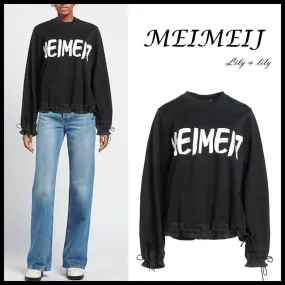 MeiMeiJ  |Crew Neck Street Style Bi-color Long Sleeves Plain Cotton