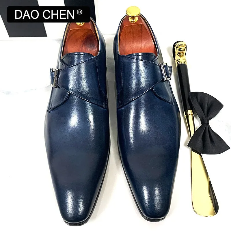 MEN LEATHER MONK STRAP LOAFERS SLIP ON MENS DRESS SHOES