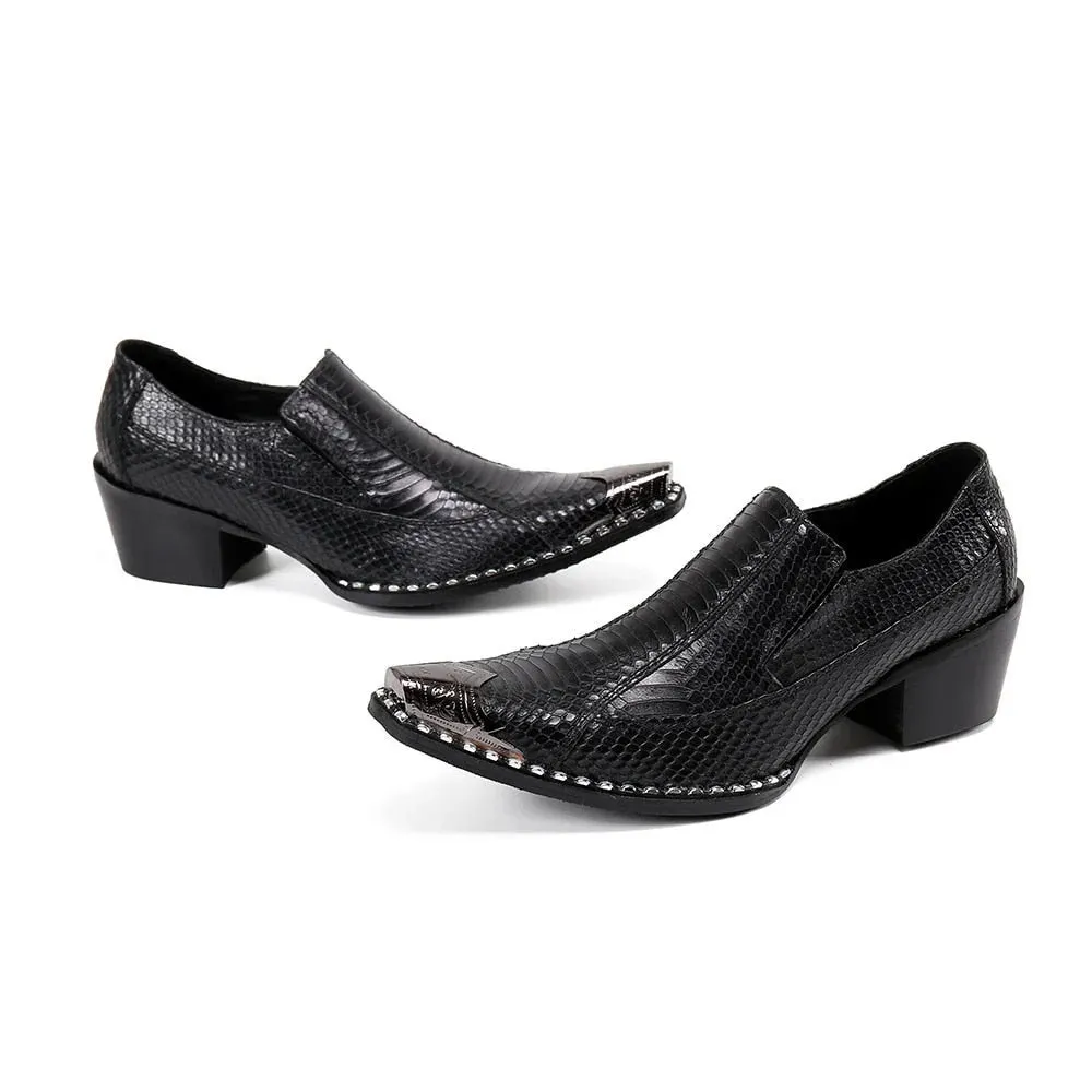 Men's Black Genuine Leather Slip-on Height Increased Formal Oxford Shoes