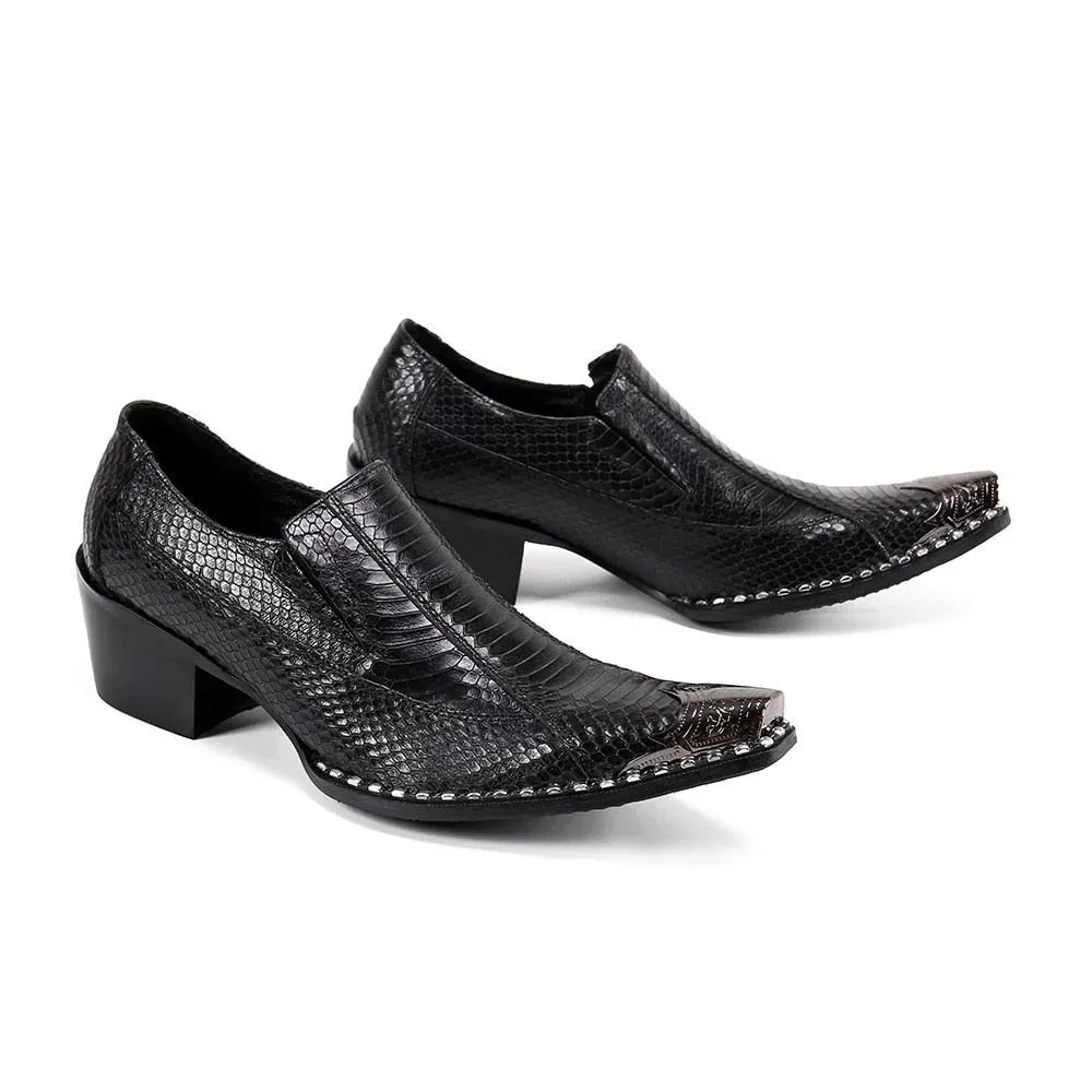 Men's Black Genuine Leather Slip-on Height Increased Formal Oxford Shoes