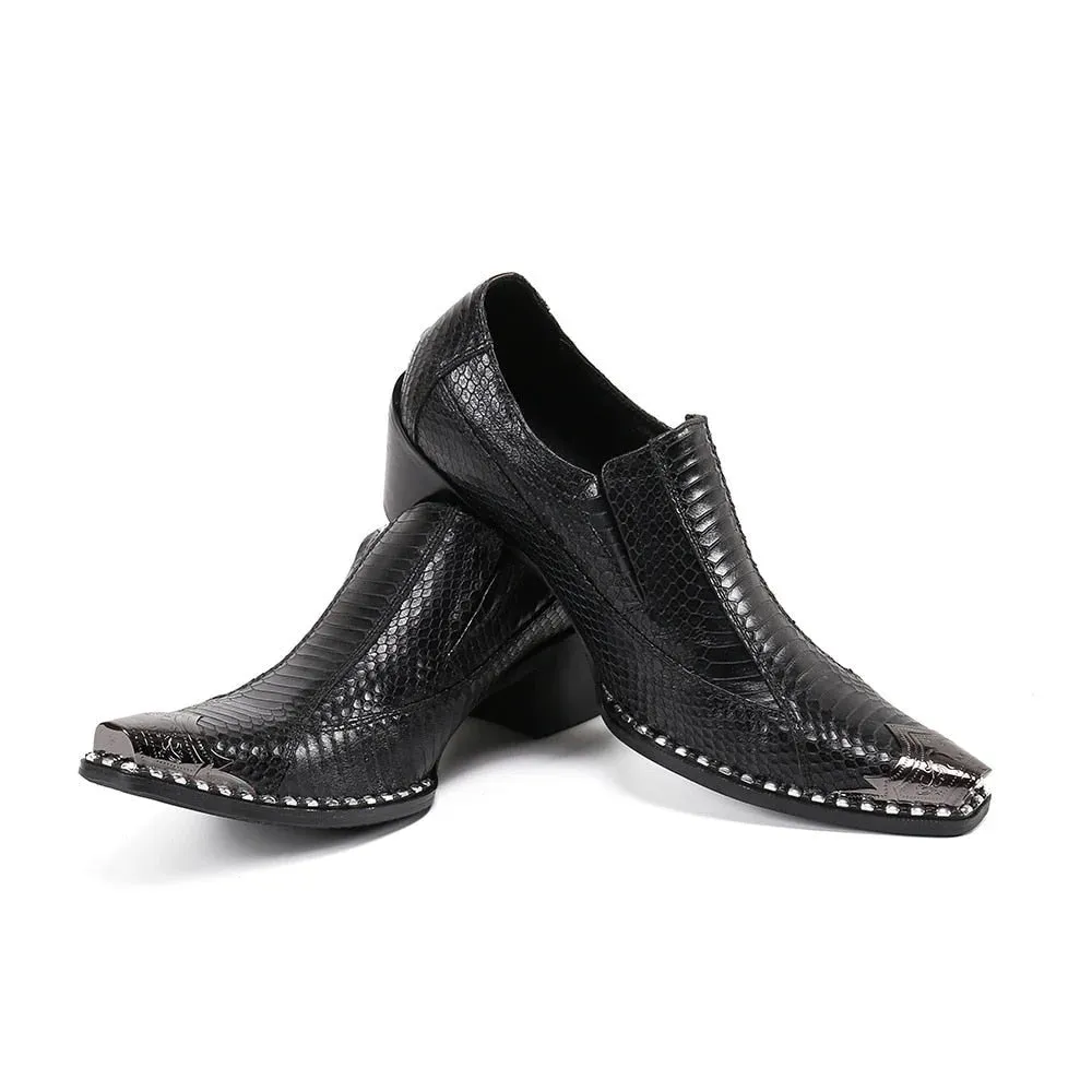 Men's Black Genuine Leather Slip-on Height Increased Formal Oxford Shoes