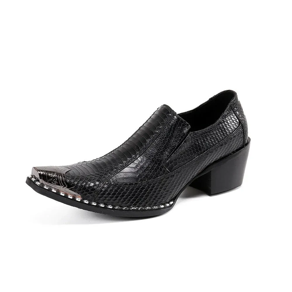 Men's Black Genuine Leather Slip-on Height Increased Formal Oxford Shoes