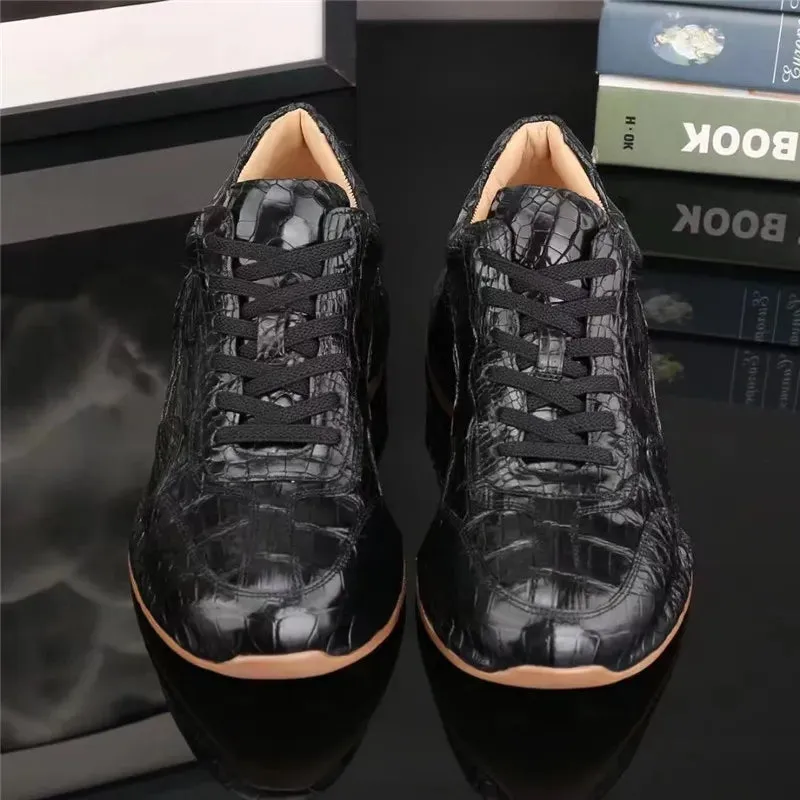 Men's Casual Genuine Crocodile Skin Lace-up Winter High Top Shoes