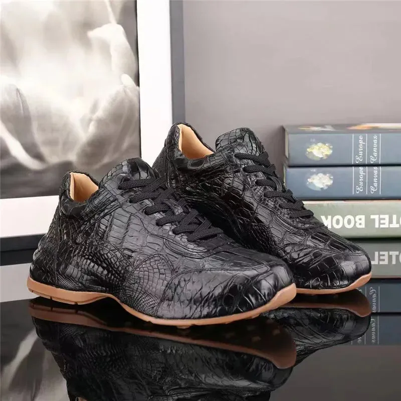 Men's Casual Genuine Crocodile Skin Lace-up Winter High Top Shoes