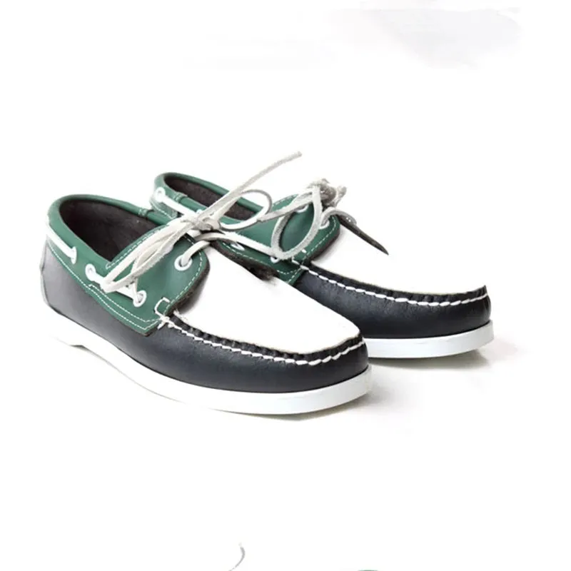 Men's Mixed Color Pattern Genuine Leather Lace-up Casual Shoes