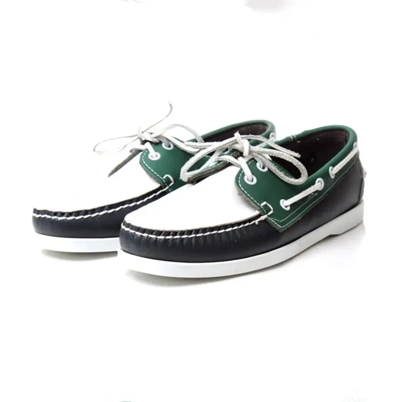 Men's Mixed Color Pattern Genuine Leather Lace-up Casual Shoes