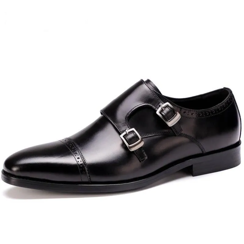 Men's Vintage Double Buckle Monk Genuine Leather Oxfords Shoes